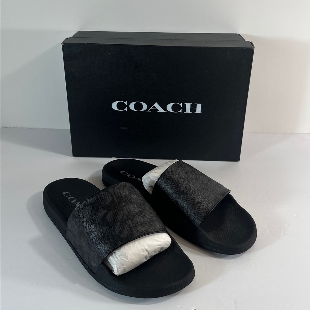 Coach Elegant Black Udele Signature Logo Slide Sandals women’s size 11 - Picture 2 of 11